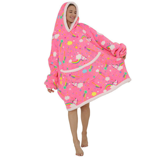 Women Sherpa Hooded Blanket Rainbow