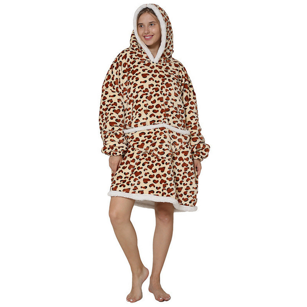Women Sherpa Hooded Blanket Leopard