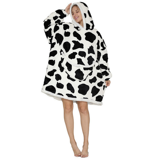 Women Sherpa Hooded Blanket Cow