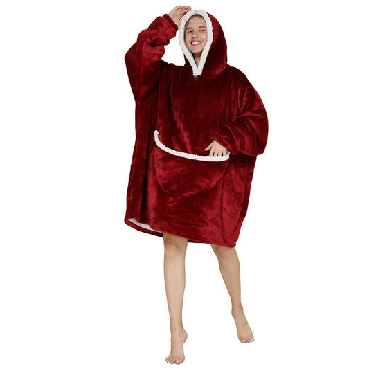 Women Sherpa Hooded Blanket Red