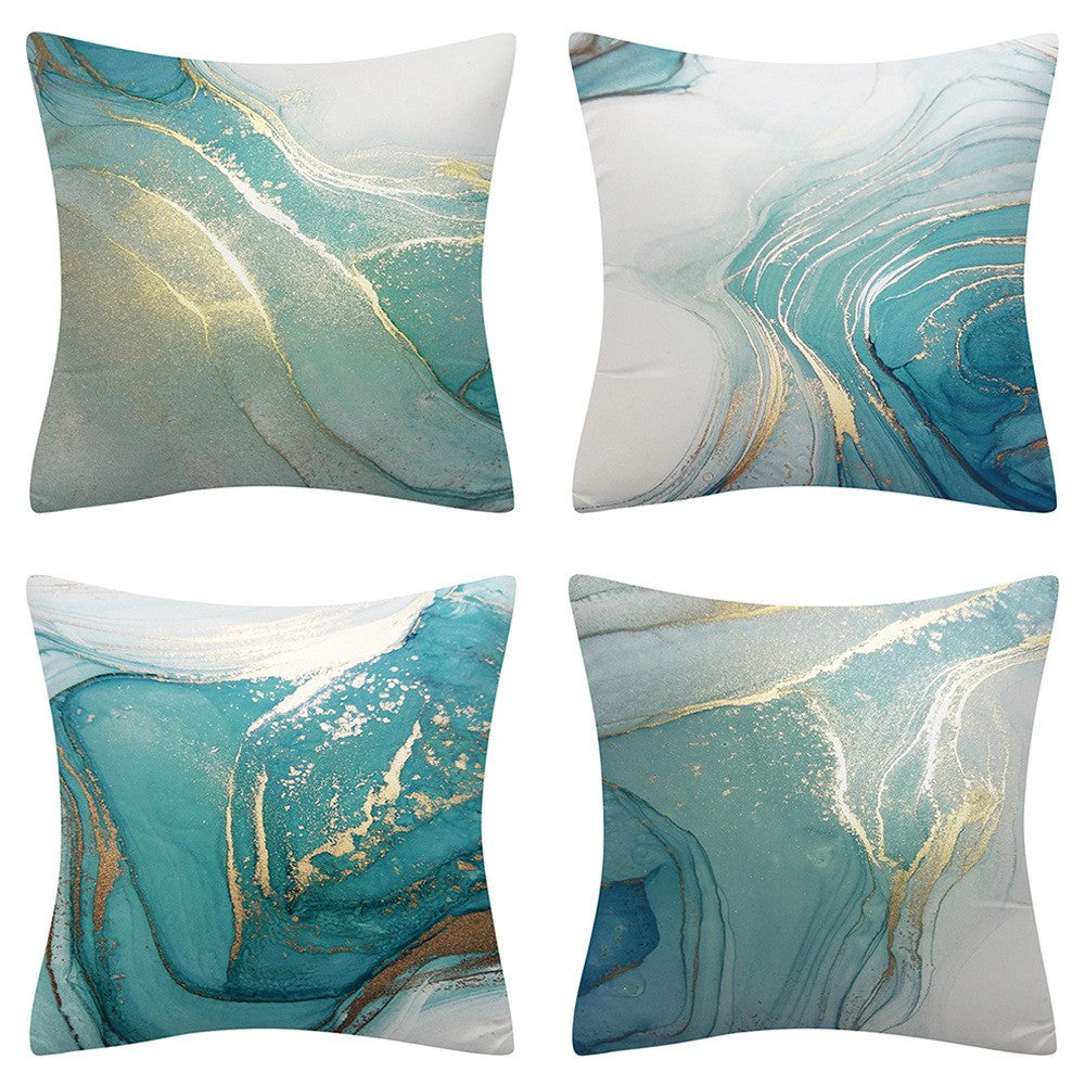 4Pcs Luxury Cushion Covers Marble Texture Turquoise and Gold Silver Pillow Cover