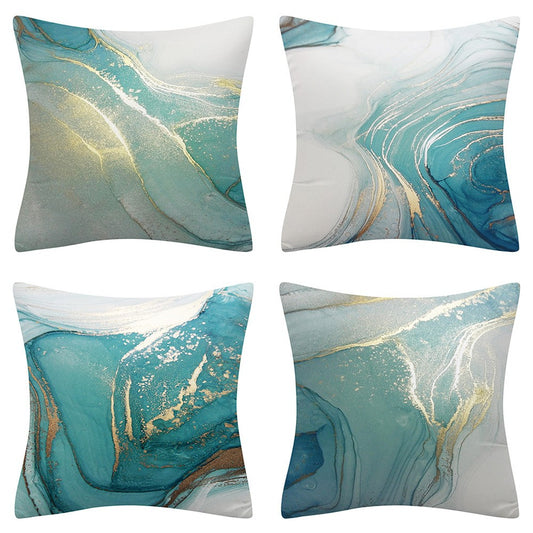 4Pcs Luxury Cushion Covers Marble Texture Turquoise and Gold Silver Pillow Cover