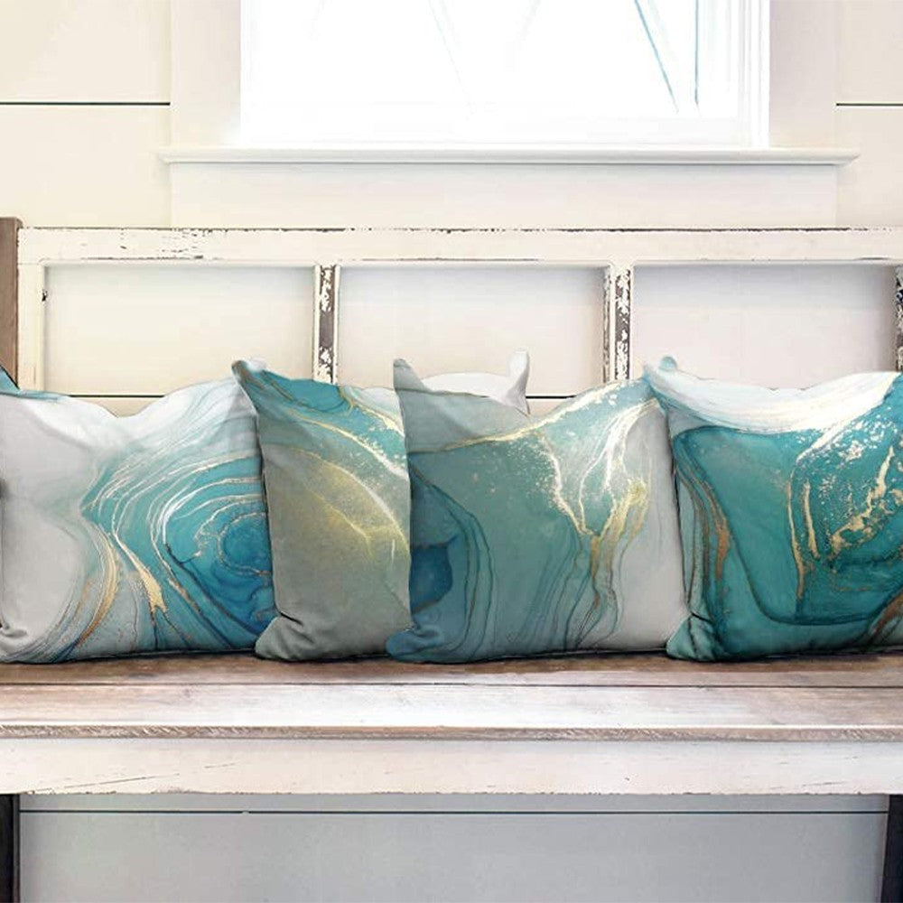 4Pcs Luxury Cushion Covers Marble Texture Turquoise and Gold Silver Pillow Cover