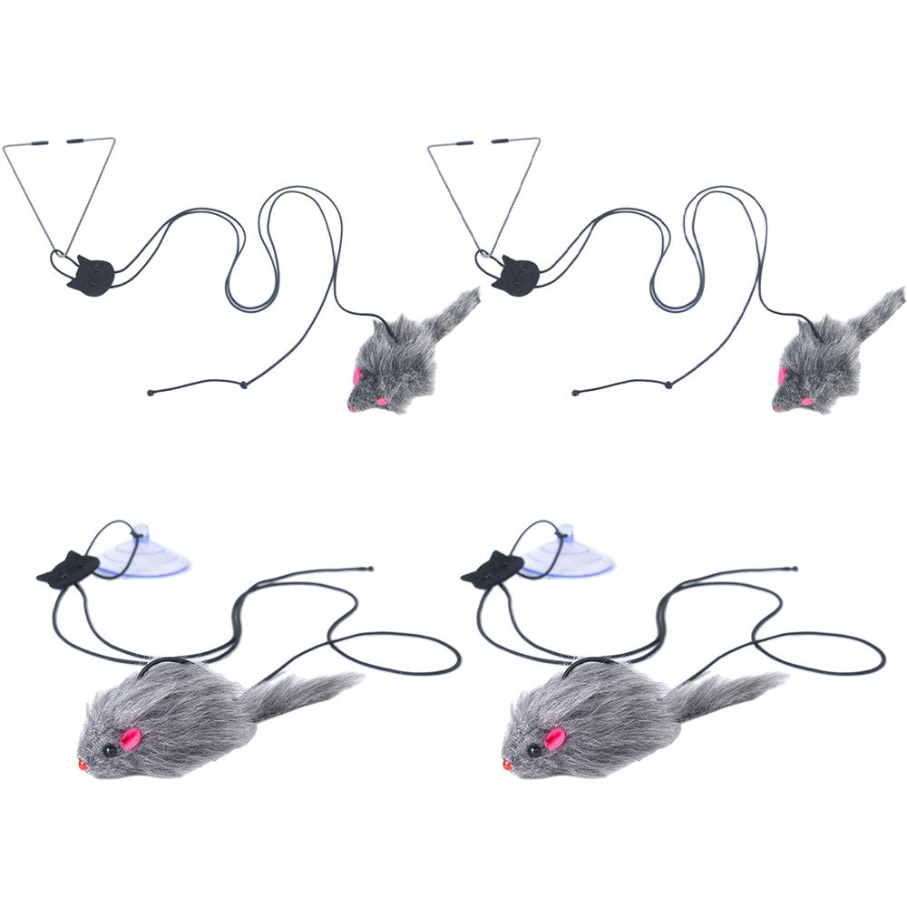 2 X Set of 2Pcs Hanging Door Bouncing Mouse Cat Toy Interactive Cat Toy