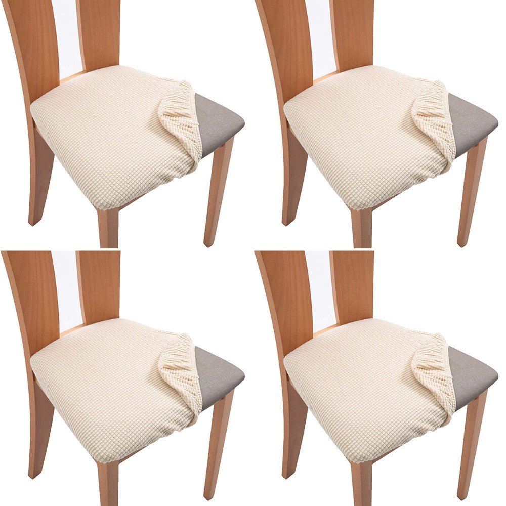 4Pcs Stretch Chair Seat Cover Dining Chair Seat Slipcover Beige