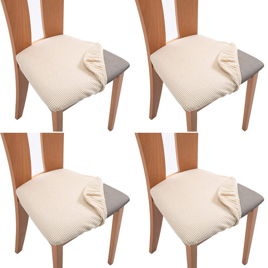 4Pcs Stretch Chair Seat Cover Dining Chair Seat Slipcover Beige