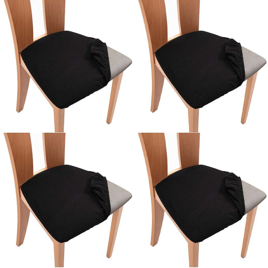 4Pcs Stretch Chair Seat Cover Dining Chair Seat Slipcover Black