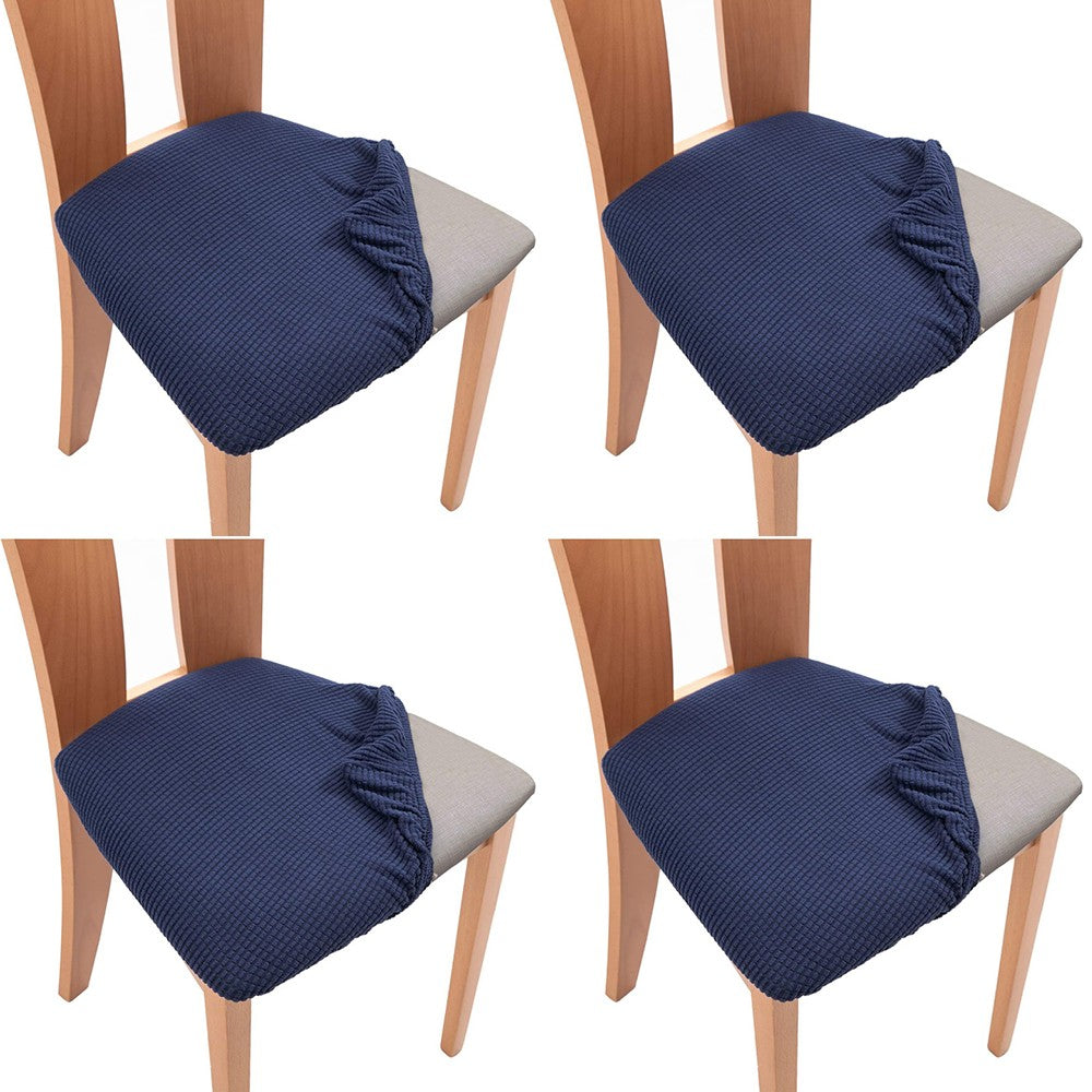 4Pcs Stretch Chair Seat Cover Dining Chair Seat Slipcover Navy Blue
