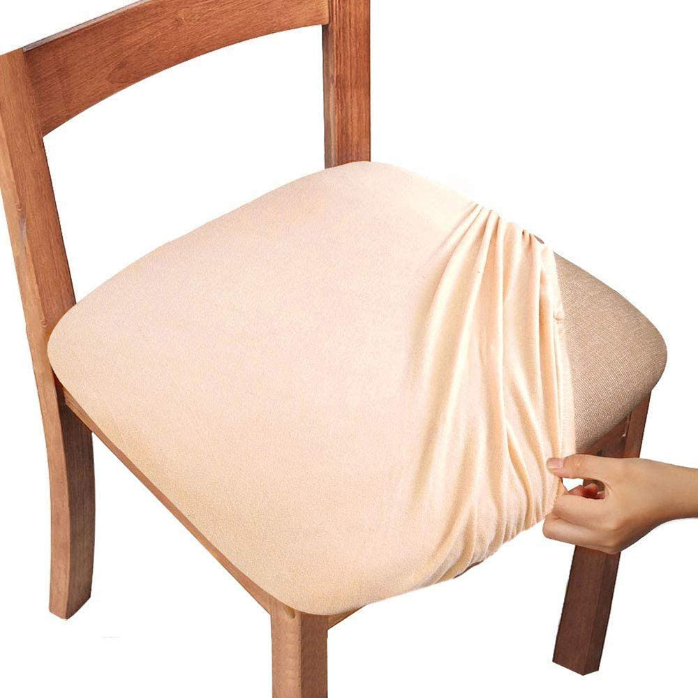 4Pcs Stretch Dining Chair Seat Cover Beige