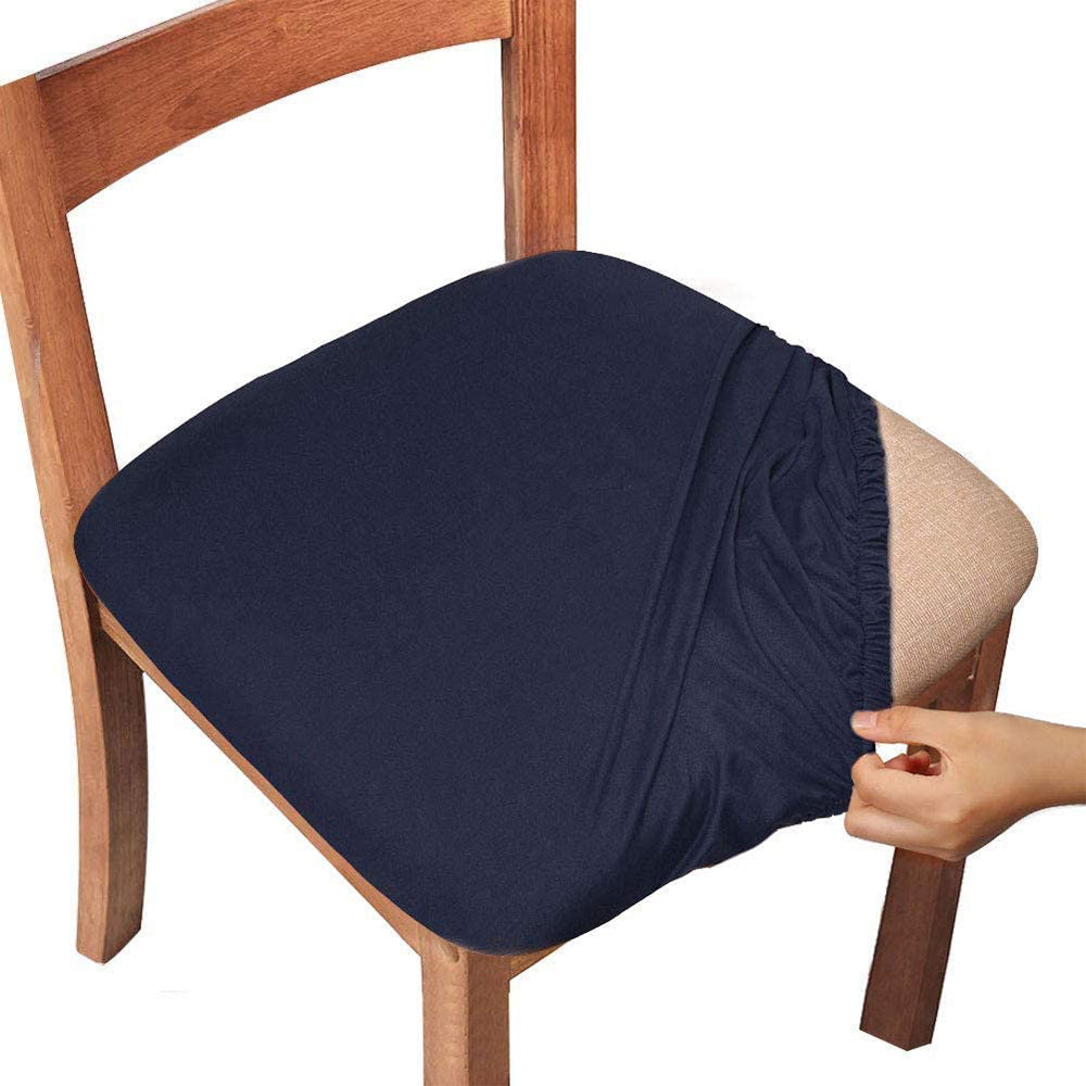 2Pcs Stretch Dining Chair Seat Cover Navy Blue