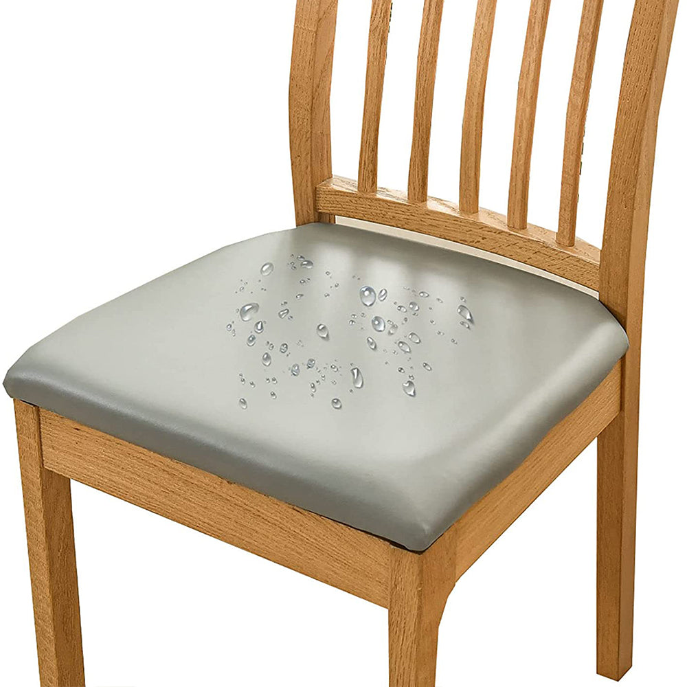 2Pcs PU Leather Stretch Dining Chair Seat Cover Grey