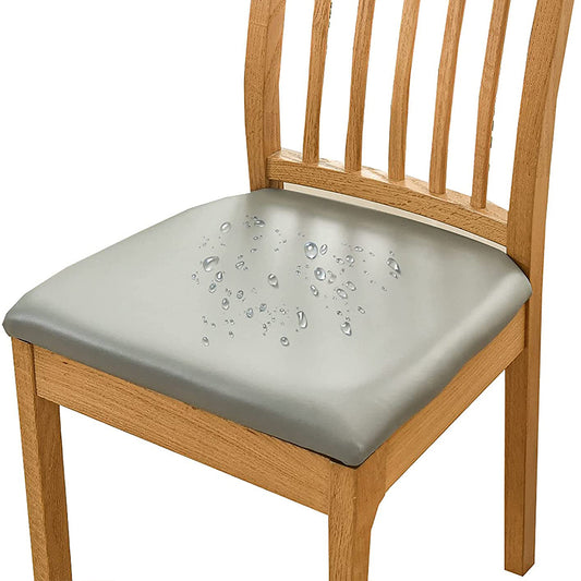 2Pcs PU Leather Stretch Dining Chair Seat Cover Grey