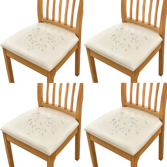 4Pcs PU Leather Stretch Dining Chair Seat Cover Beige