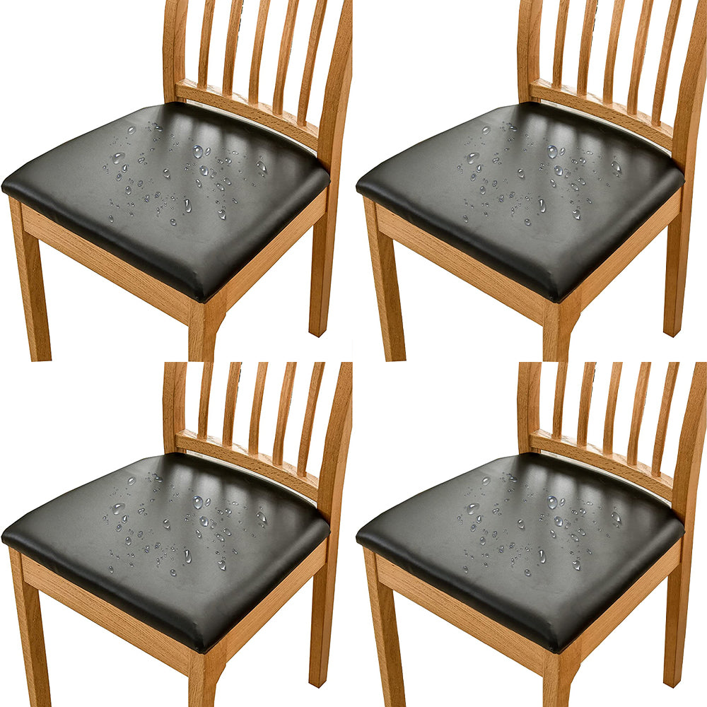 4Pcs PU Leather Stretch Dining Chair Seat Cover Black