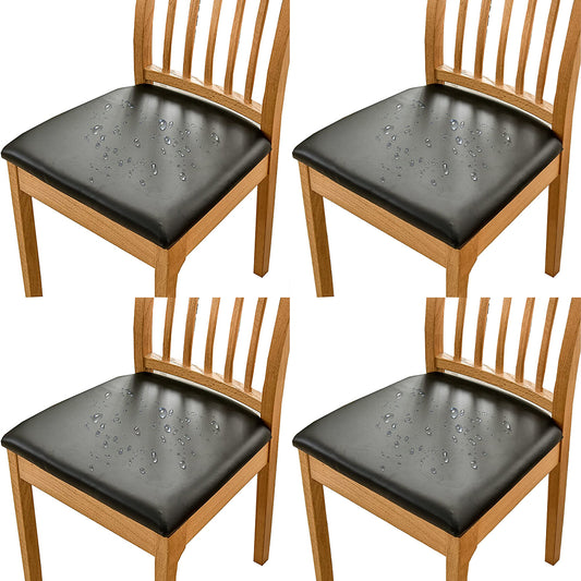 4Pcs PU Leather Stretch Dining Chair Seat Cover Black