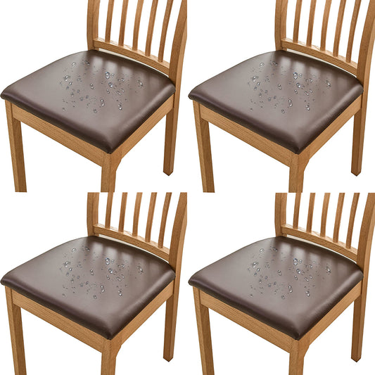 4Pcs PU Leather Stretch Dining Chair Seat Cover Coffee