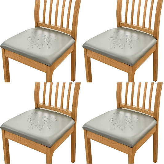 4Pcs PU Leather Stretch Dining Chair Seat Cover Grey