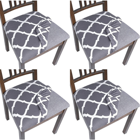 4Pcs Printed Stretch Dining Chair Seat Covers Seat Cushion Slipcovers Style 1