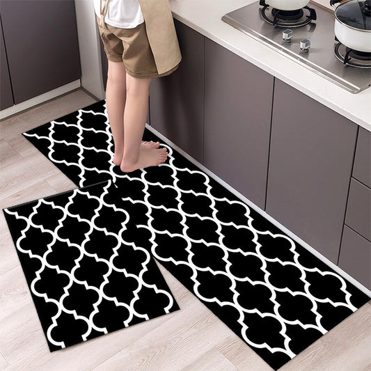 Set of 2pcs 40x60cm and 40x120cm Kitchen Door Mat Non Slip Floor Mat Black