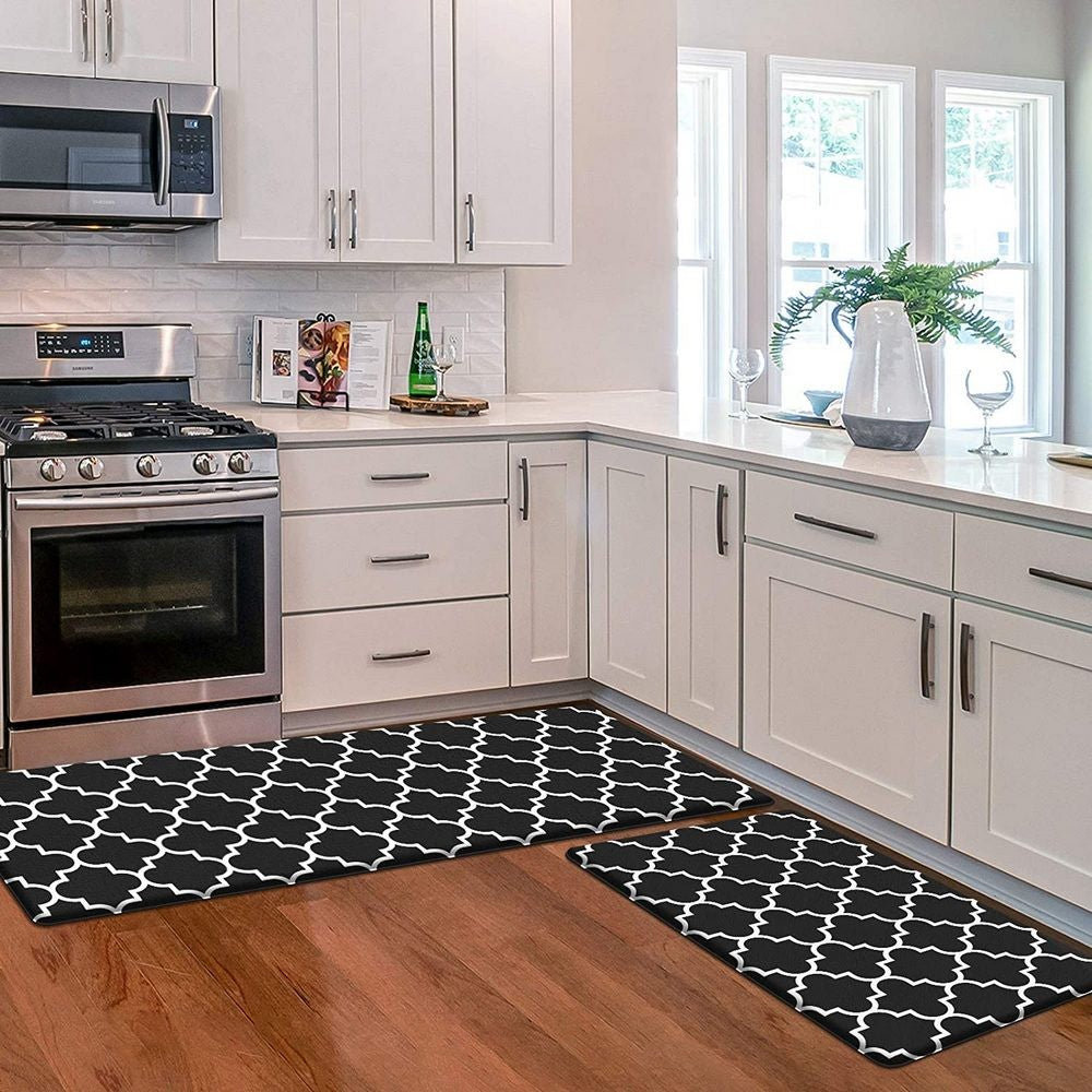 Set of 2pcs 40x60cm and 40x120cm Kitchen Door Mat Non Slip Floor Mat Black