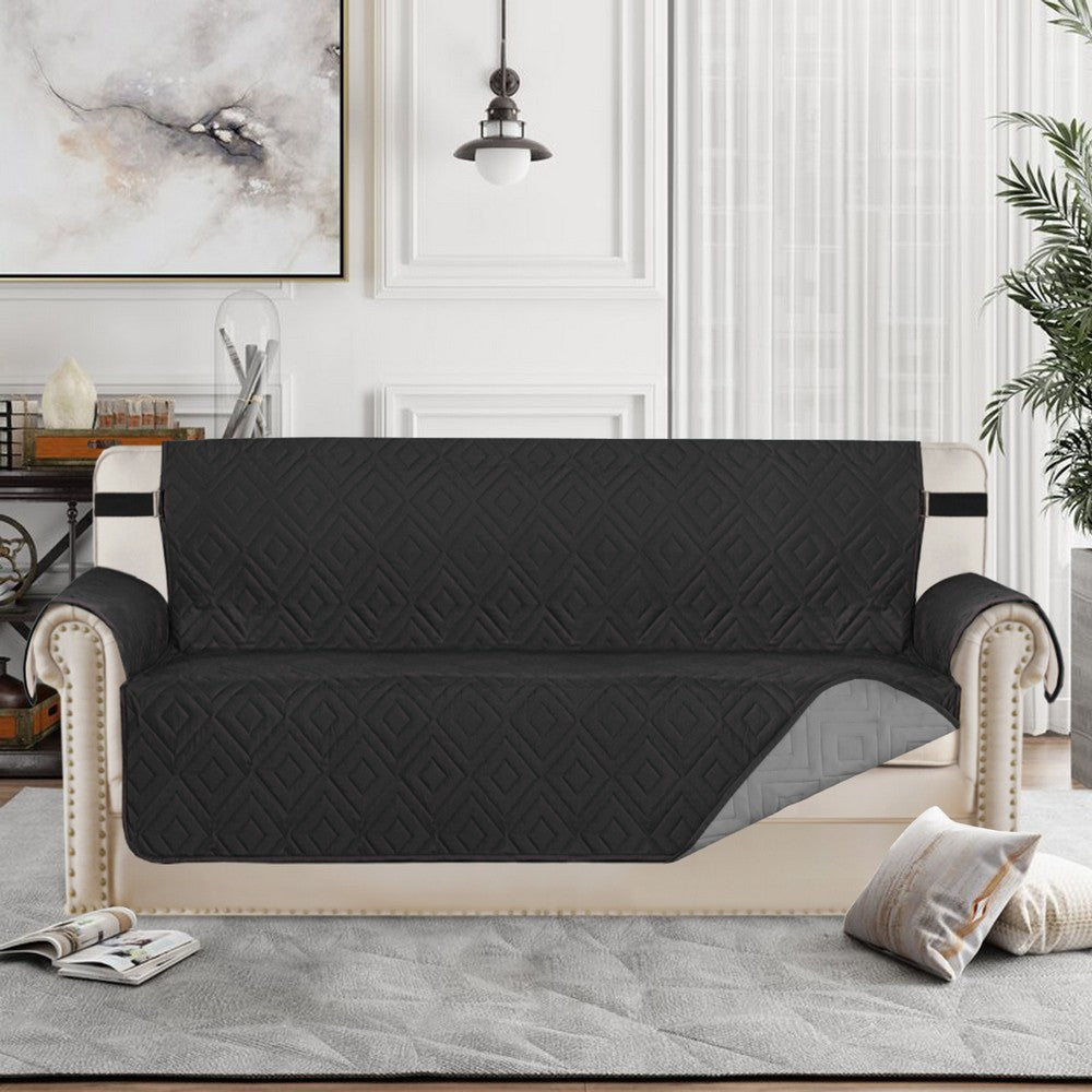 Water Resistant Reversible Sofa Cover with Non Slip Strap Black for 3 Seaters