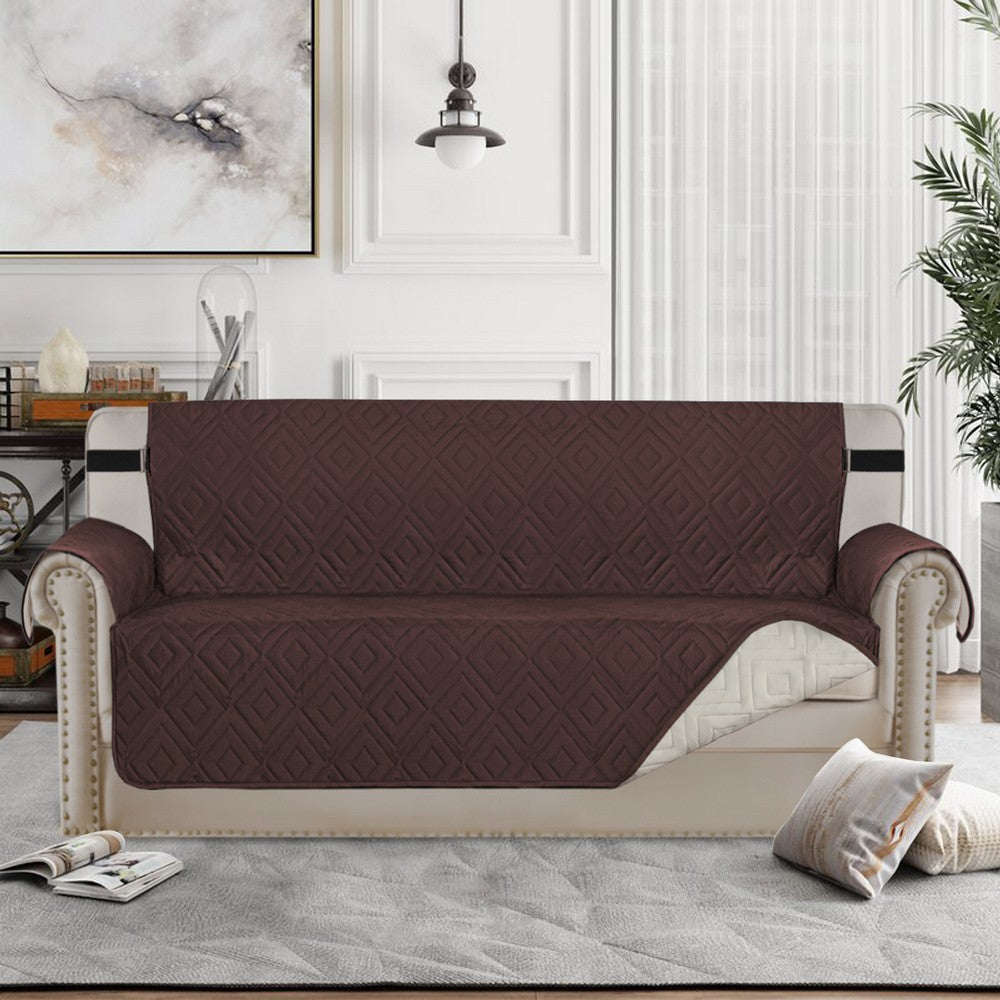 Water Resistant Reversible Sofa Cover with Non Slip Strap Brown for 3 Seaters