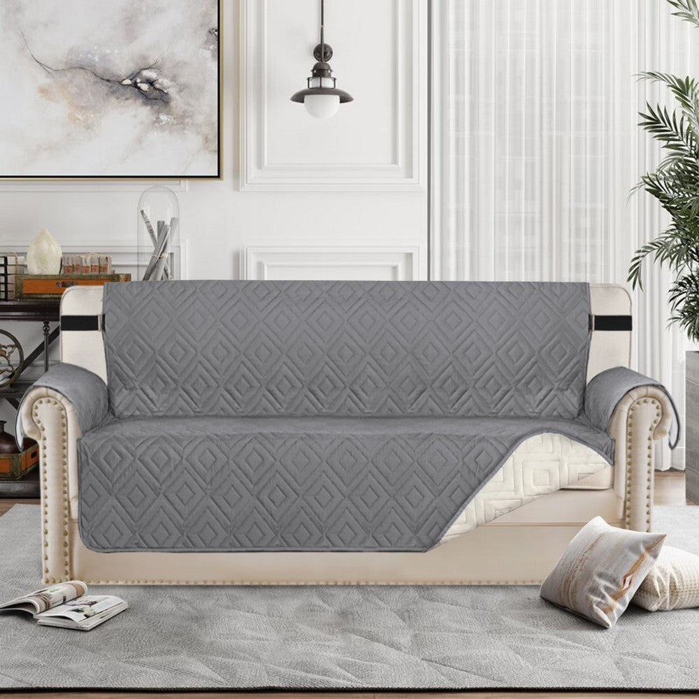 Water Resistant Reversible Sofa Cover with Non Slip Strap Grey for 3 Seaters