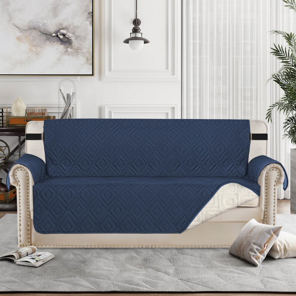 Water Resistant Reversible Sofa Cover with Non Slip Strap Navy for 2 Seaters