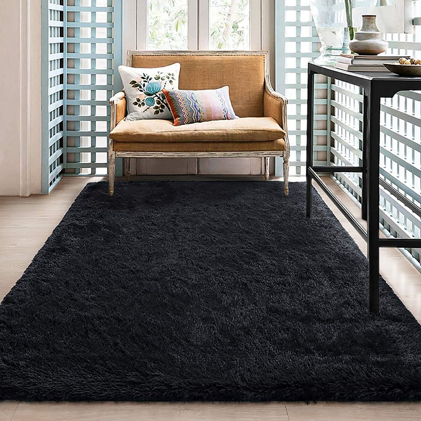 50x120cm Shaggy Fluffy Floor Mat Area Rug Carpet for Bedroom Living Room Black