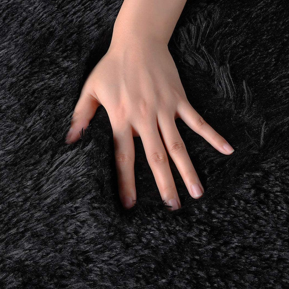 50x120cm Shaggy Fluffy Floor Mat Area Rug Carpet for Bedroom Living Room Black