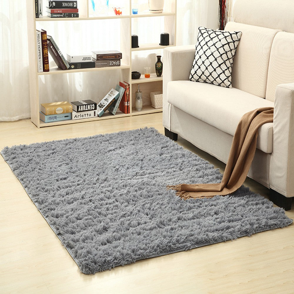 80x160cm Shaggy Fluffy Floor Mat Area Rug Carpet for Bedroom Living Room Grey