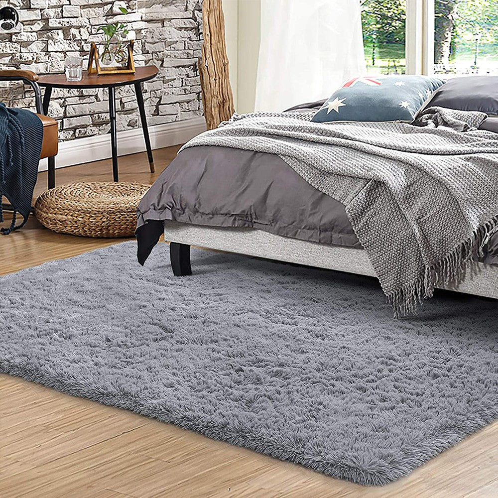 80x160cm Shaggy Fluffy Floor Mat Area Rug Carpet for Bedroom Living Room Grey
