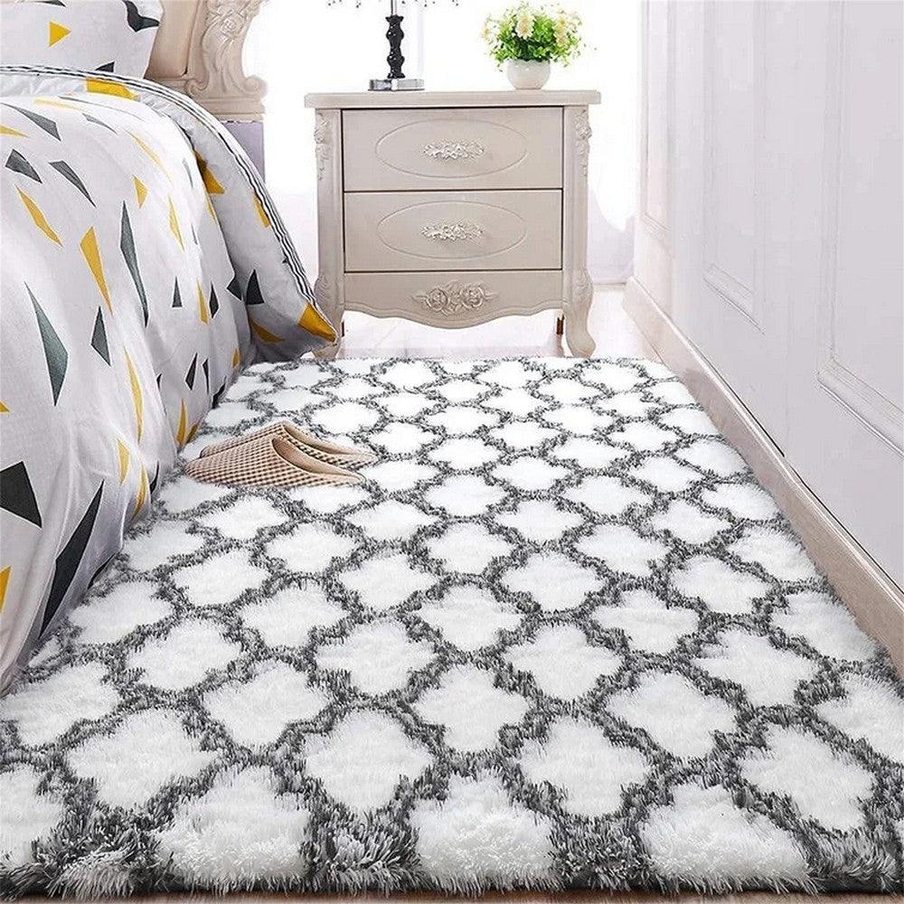 80x120cm Anti Slip Rug Floor Mat Fluffy Shaggy Soft Carpet Area Rugs White