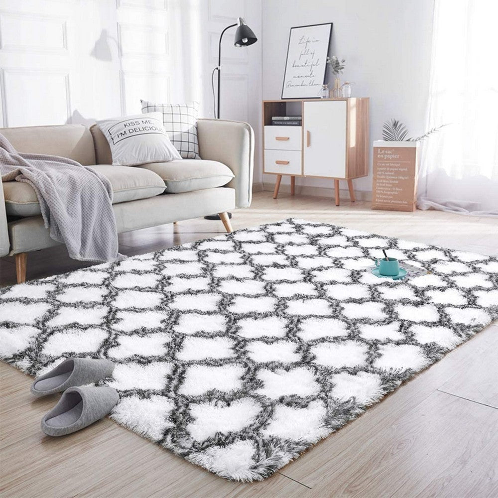 80x160cm Anti Slip Rug Floor Mat Fluffy Shaggy Soft Carpet Area Rugs White