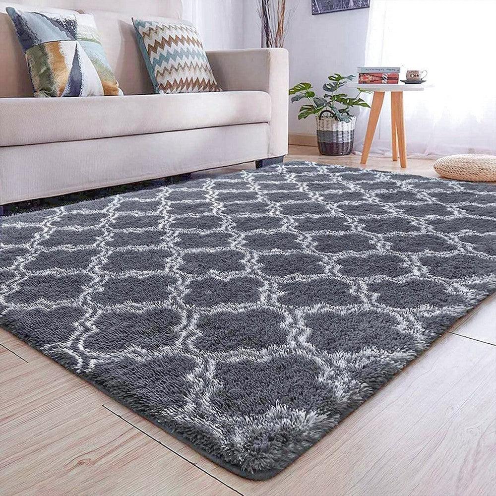 80x160cm Anti Slip Rug Floor Mat Fluffy Shaggy Soft Carpet Area Rugs Black