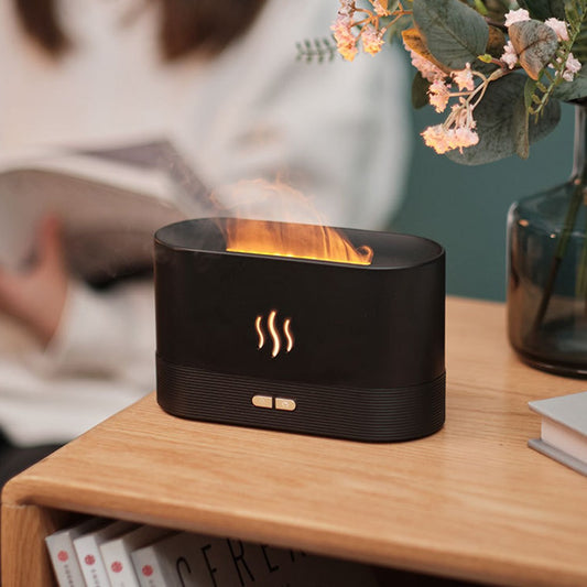 3D Flame Oil Diffuser Air Humidifier Noiseless Mist Aroma Diffuser Black