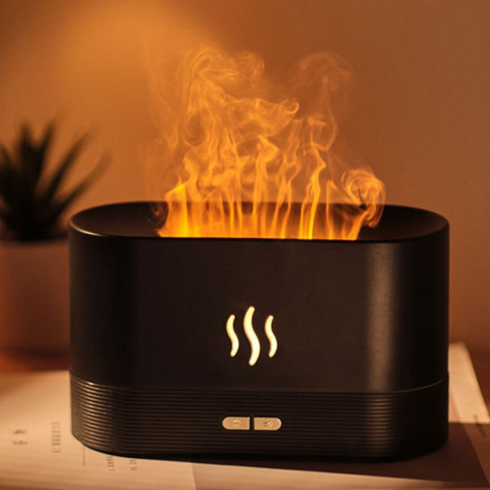 3D Flame Oil Diffuser Air Humidifier Noiseless Mist Aroma Diffuser Black