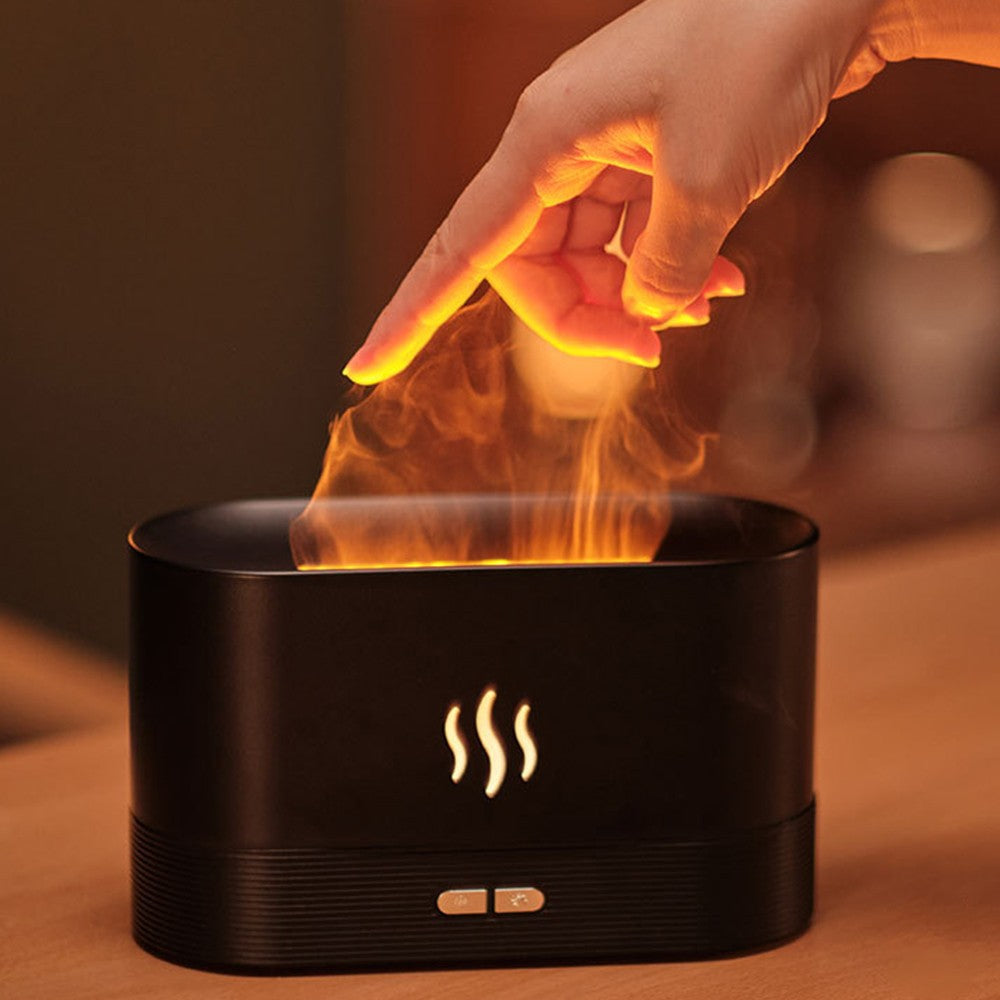 3D Flame Oil Diffuser Air Humidifier Noiseless Mist Aroma Diffuser Black