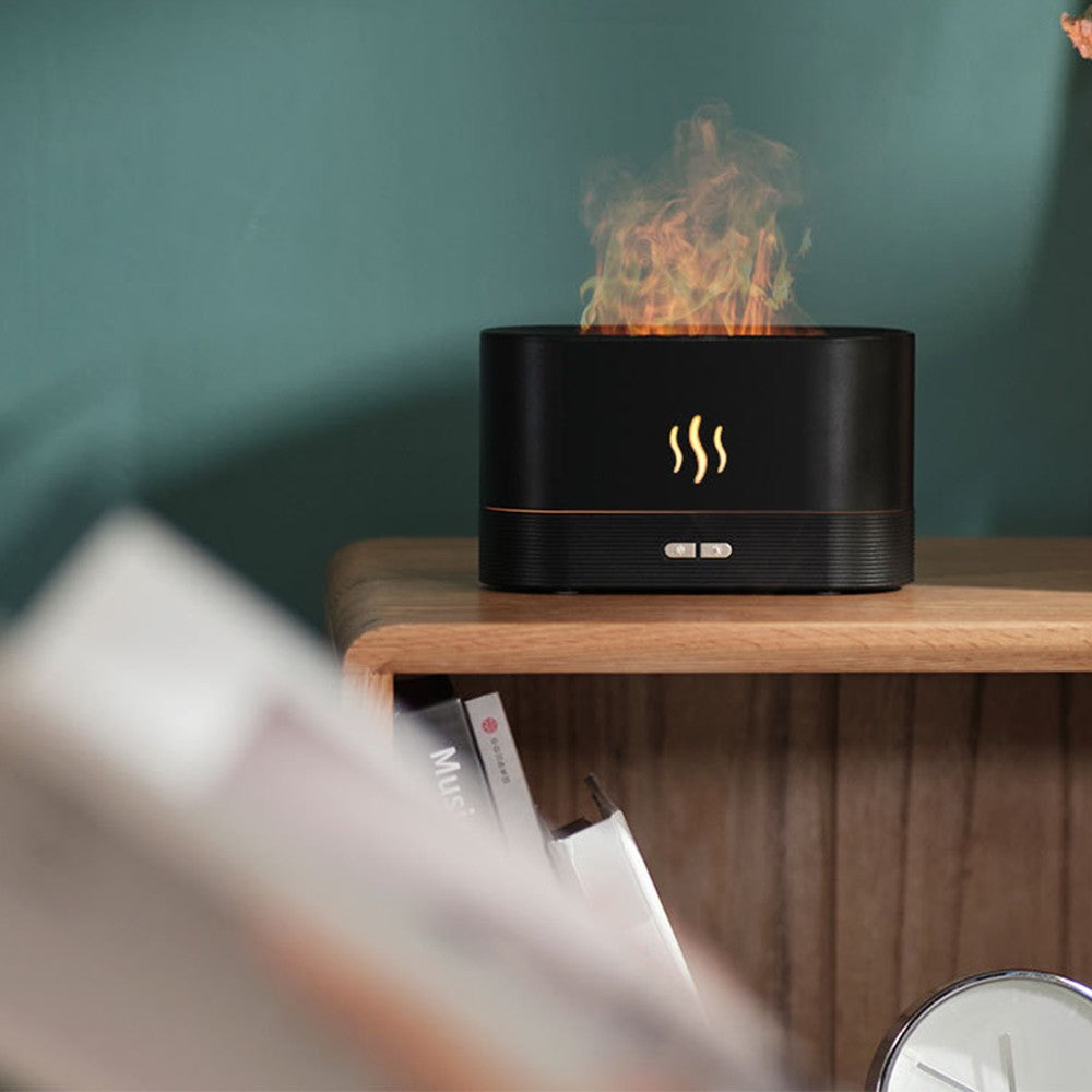 3D Flame Oil Diffuser Air Humidifier Noiseless Mist Aroma Diffuser Black
