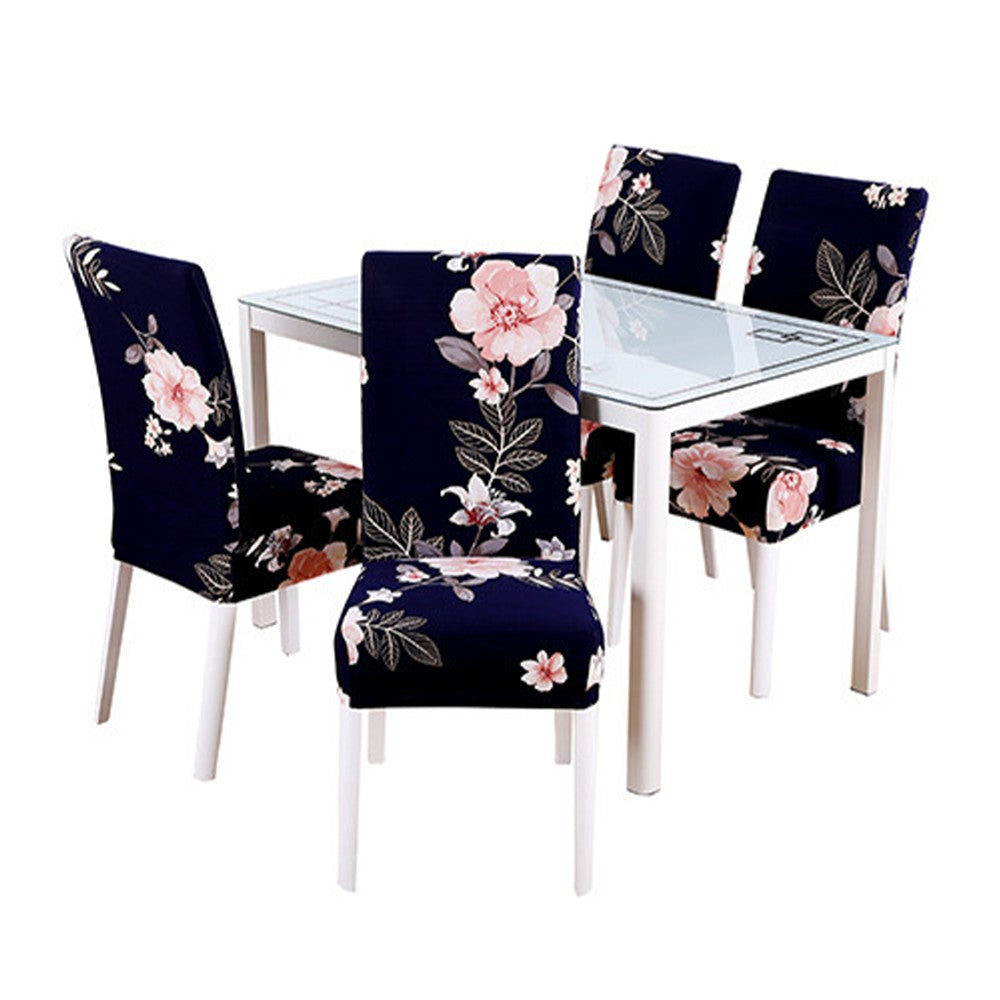 4Pcs Flower Printed Stretch Dining Chair Cover Washable Chair Cover Style 1