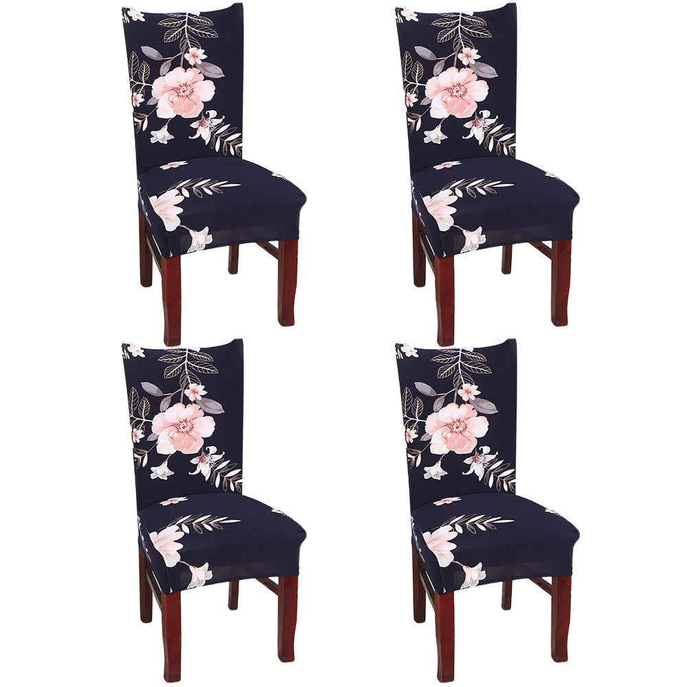 4Pcs Flower Printed Stretch Dining Chair Cover Washable Chair Cover Style 1
