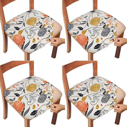 4Pcs Printed Stretch Chair Seat Covers Chair Protector Cover Slipcover Style 1