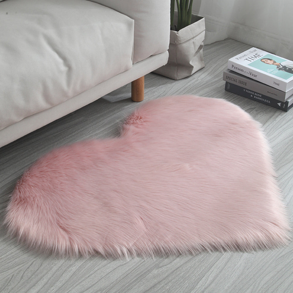 50x65cm Heart Shape Soft Area Rug Shaggy Floor Mat Home Rug Bedroom Carpet Pink
