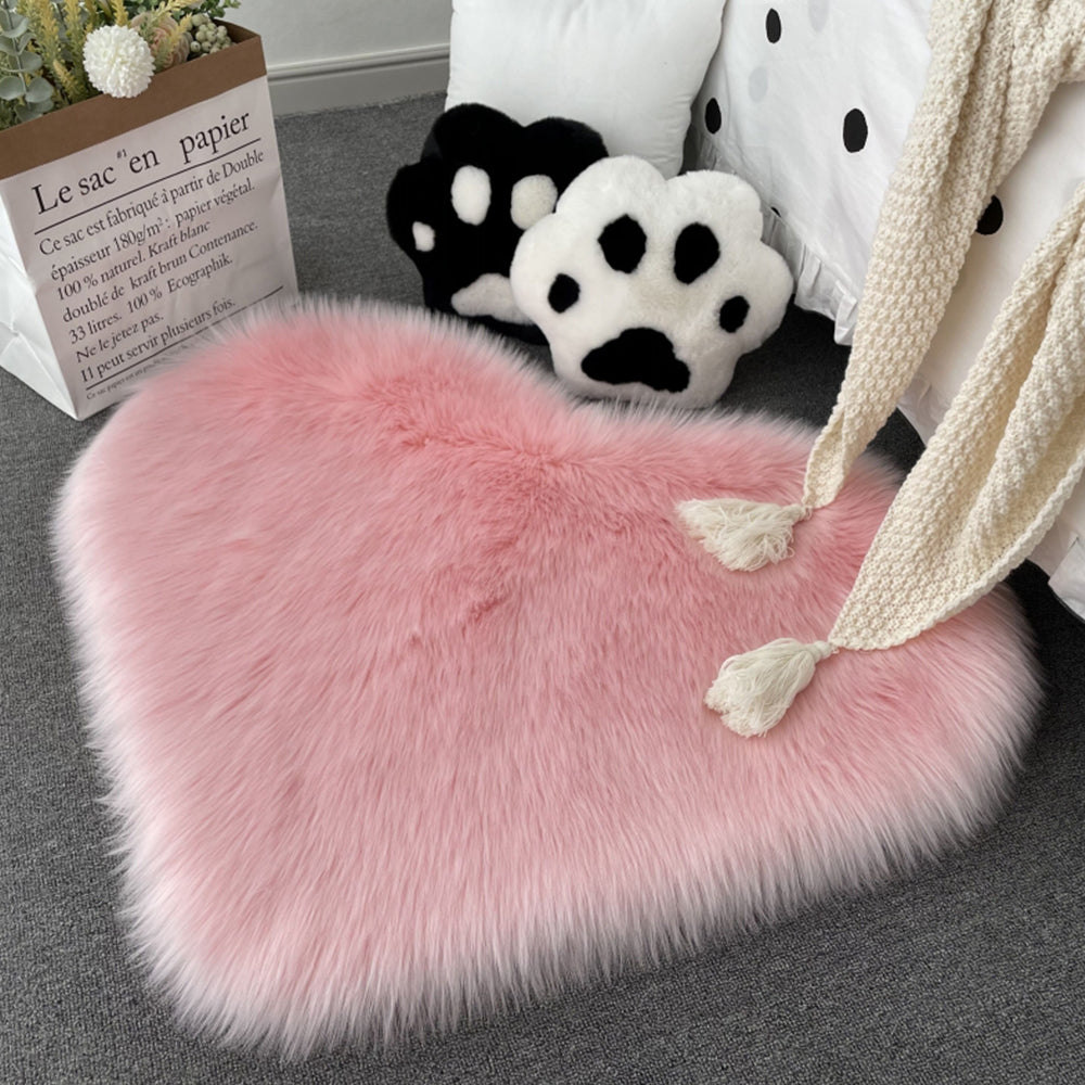 70x90cm Heart Shape Soft Area Rug Shaggy Floor Mat Home Rug Bedroom Carpet Pink