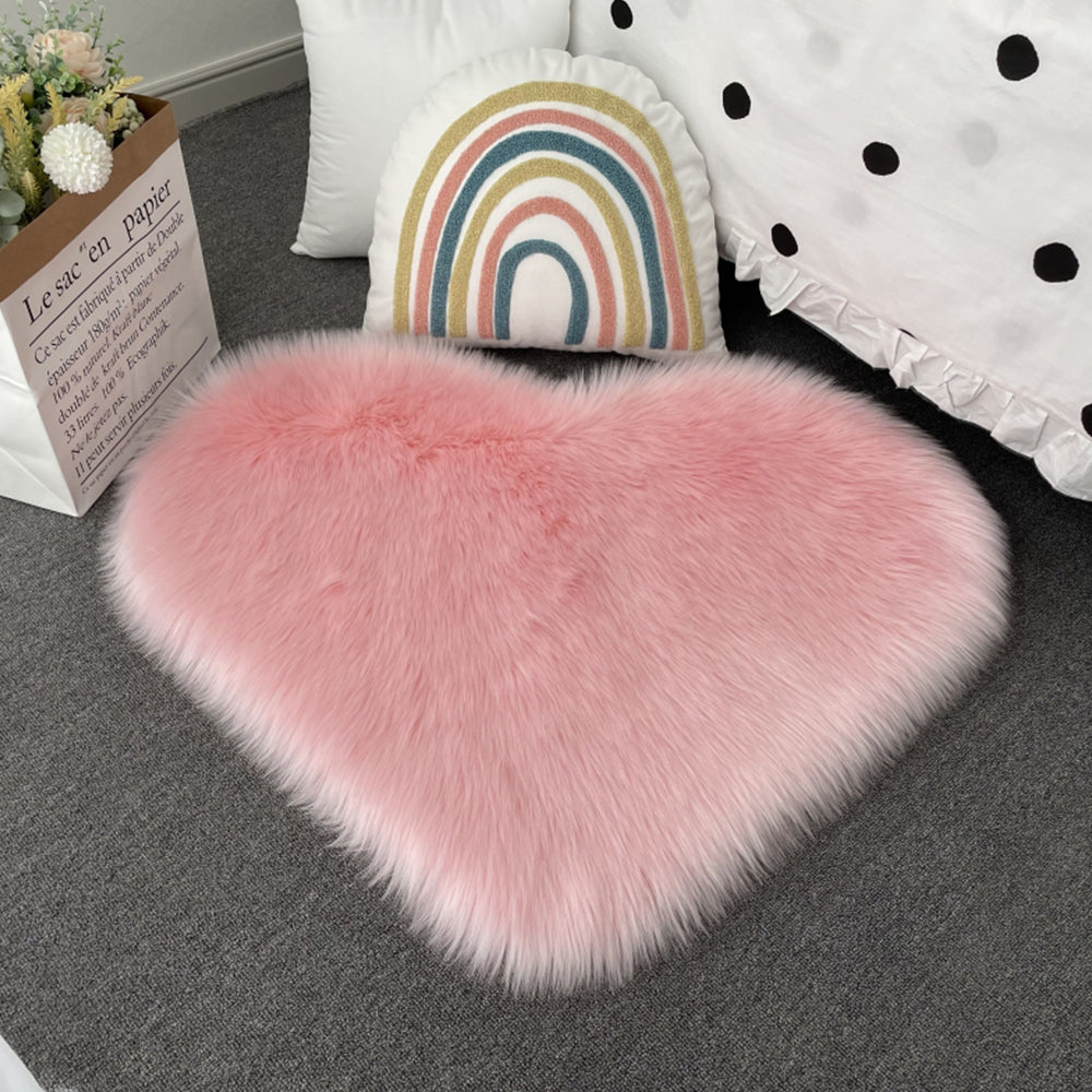 50x65cm Heart Shape Soft Area Rug Shaggy Floor Mat Home Rug Bedroom Carpet Pink