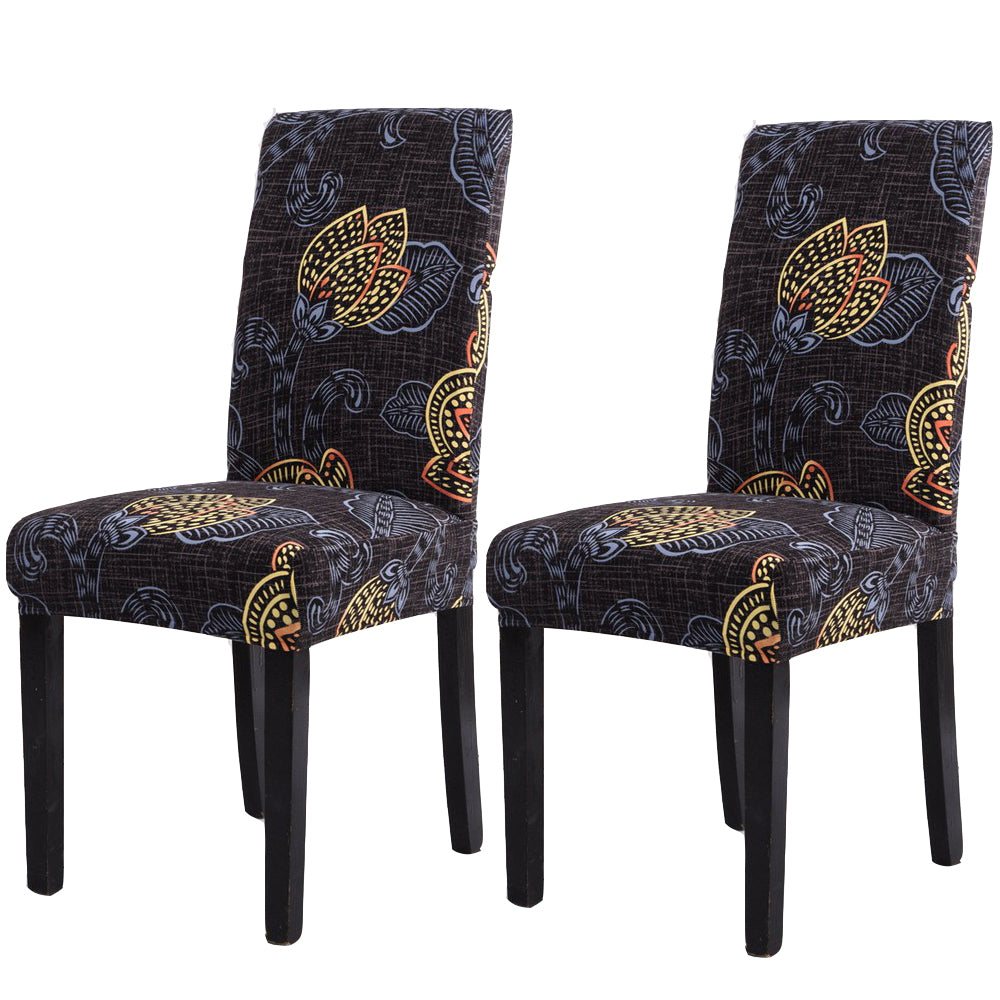 2 X Stretch Dining Chair Covers Washable Chair Slipcovers Leaves Printed