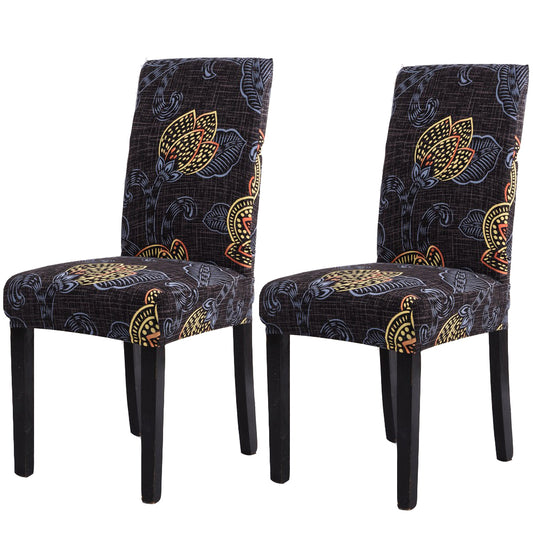 2 X Stretch Dining Chair Covers Washable Chair Slipcovers Leaves Printed