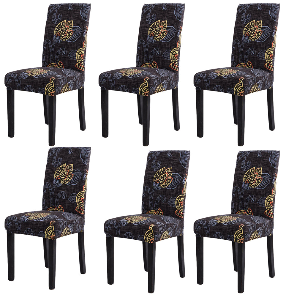 6 X Stretch Dining Chair Covers Washable Chair Slipcovers Leaves Printed