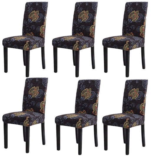 6 X Stretch Dining Chair Covers Washable Chair Slipcovers Leaves Printed