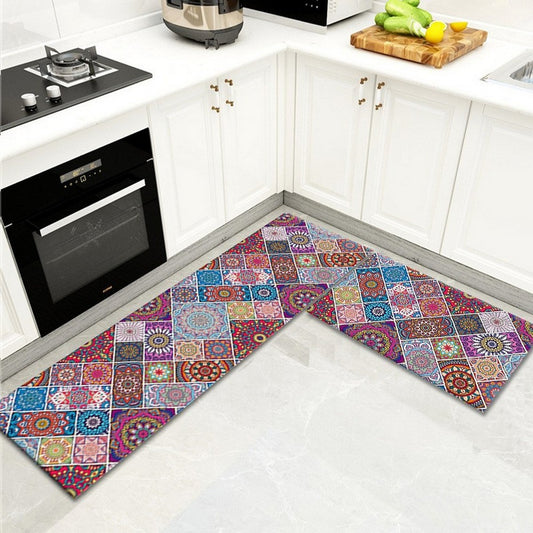 2Pcs Bohemian Kitchen Rugs Non Slip Floor Mat Door Carpet Style A